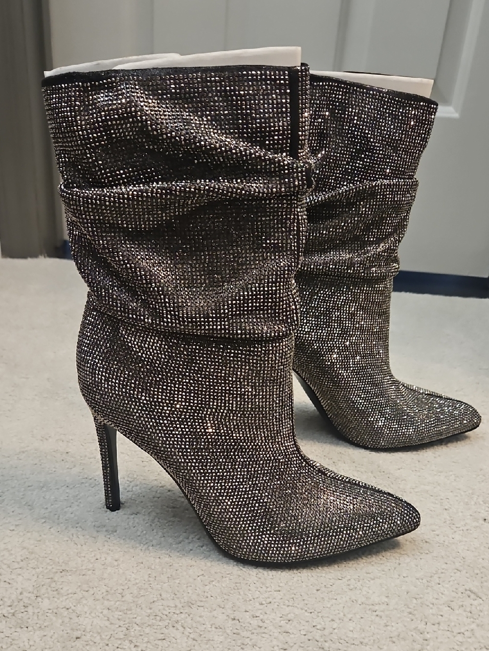 Nine West Black Sparkle Slouchy Stiletto Ankle Boots Worn 1x